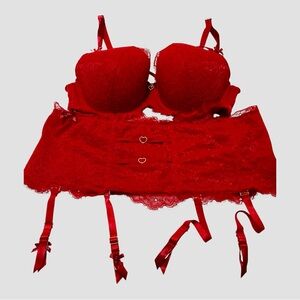Cacique Elegant Red 2 Piece Lace Lingerie Set